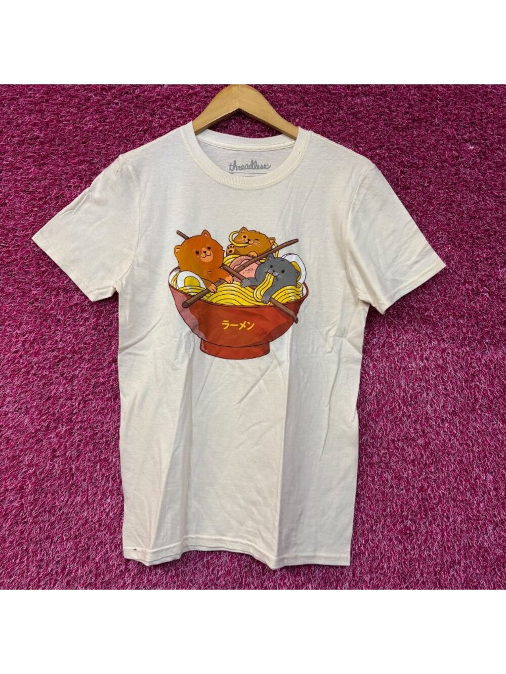 Threadless Ramen and Cats Kawaii Graphic Design T-shirt Small